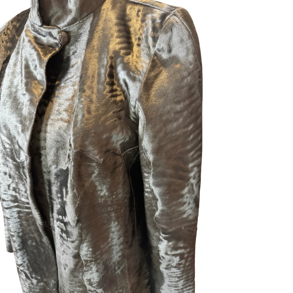 Giuliana Teso Neiman Marcus Black Broadtail Lamb Fur Moire Funnel Neck Coat - Picture 2 of 7